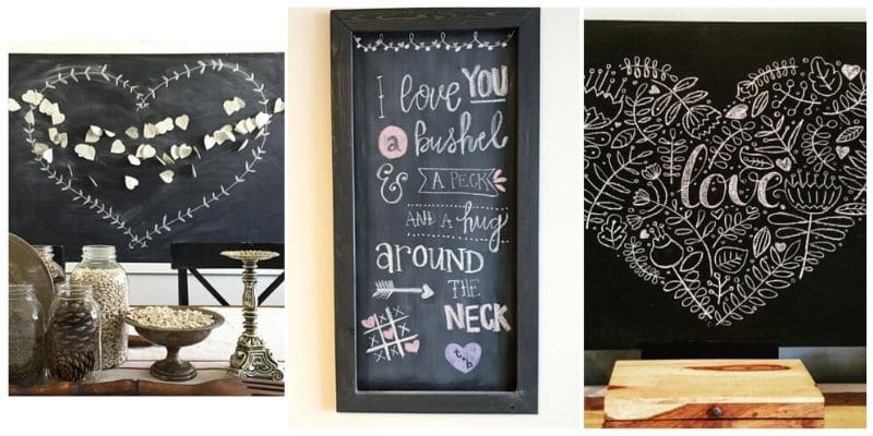 chalkboard messages with hearts, quotes and decorative art