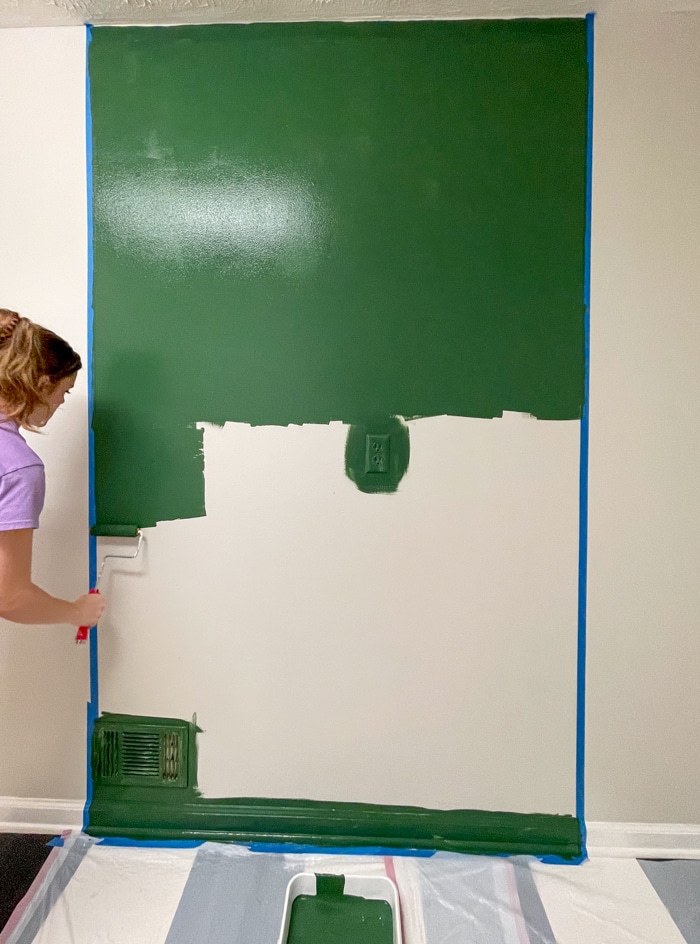 Green painted background for storage idea
