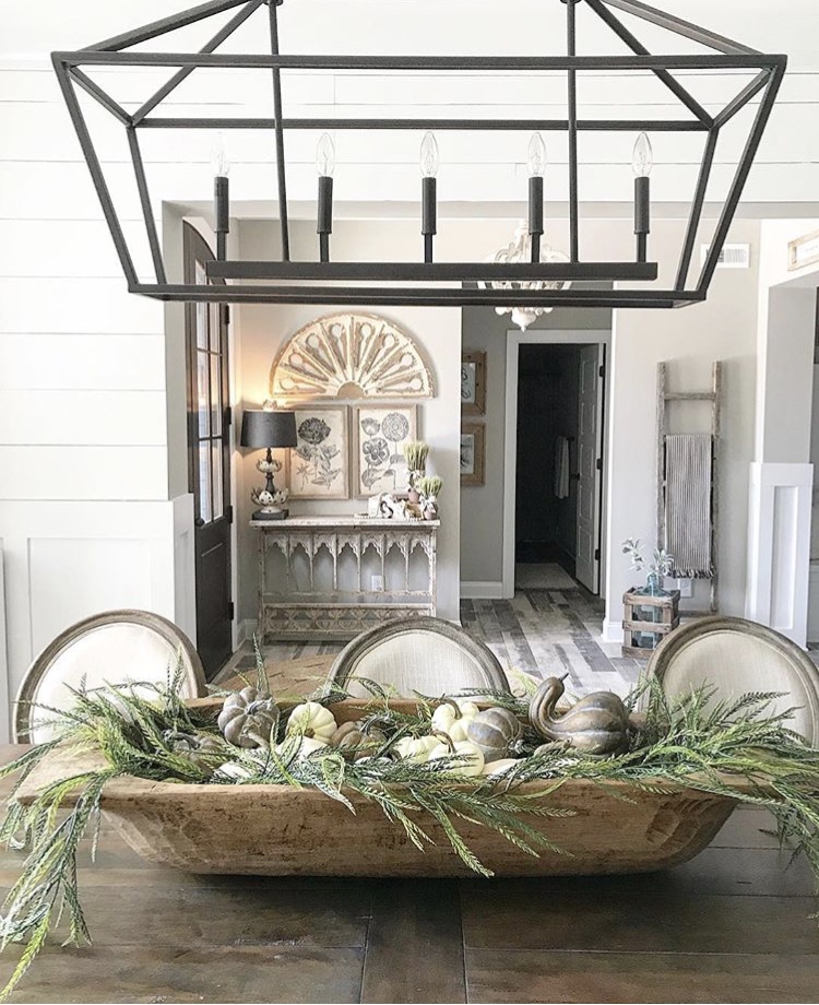 Decorating with dough bowls As a Dinning Table Centerpiece with Gourds and Greenery by My Blue Ga. Home