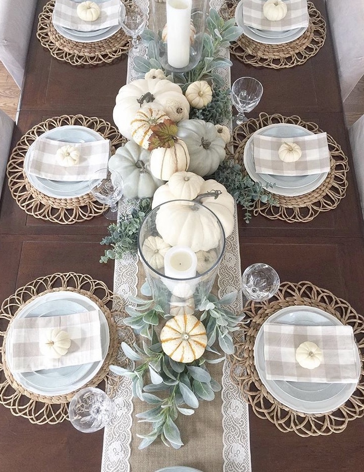 Fall Table Runner by Willow Bloom Home with burlap and lace