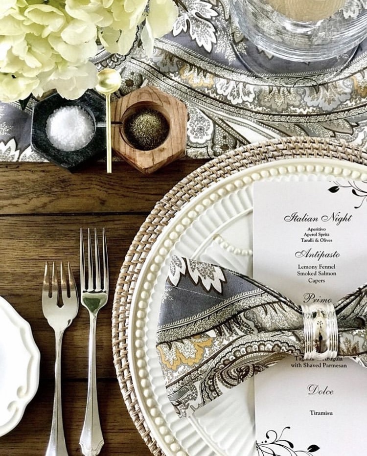 Italian Themed Dinner Party by Olga & Ofelia Living with a sophisticated Italian dinner table setting