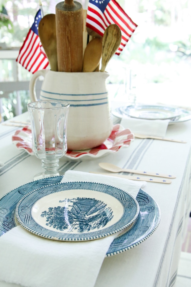 Patriotic tablescape with Currier and Ives