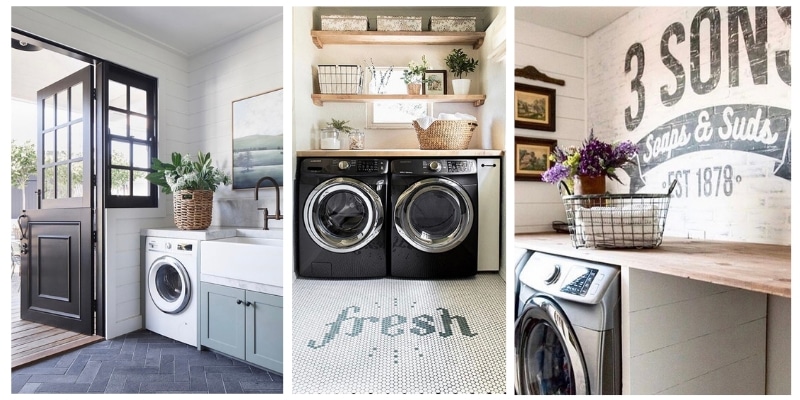 Farmhouse Laundry Room Decor ideas that will inspire you.  These 10 of the best beautiful ideas use modern, shabby chic, rustic, fixer upper vibes.