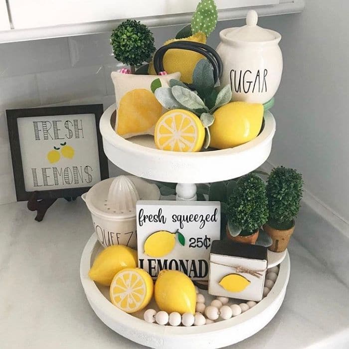 Lemon Décor by Kim's Blessed Empty Nest with a fresh lemon tiered tray