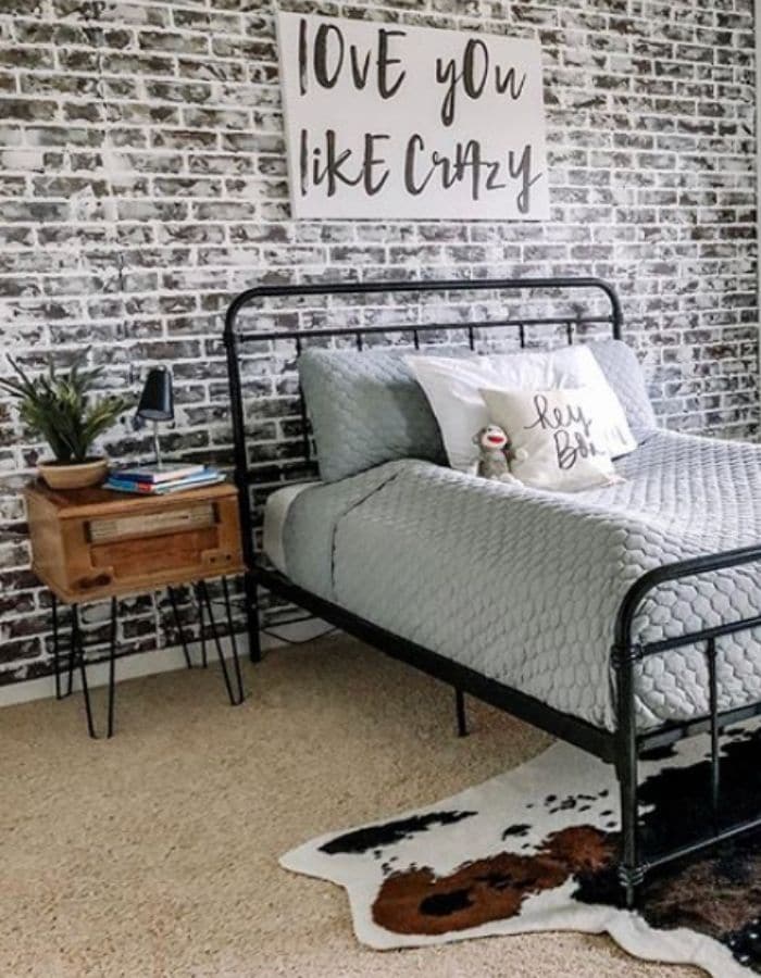 DIY Faux brick wall in a boys room by The Cottage On Broadway