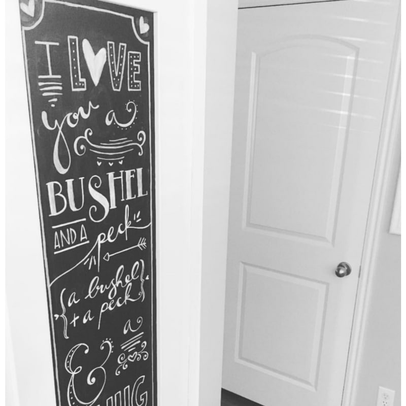 Valentine chalkboard messages with quote from song I love you a bushel and a peck