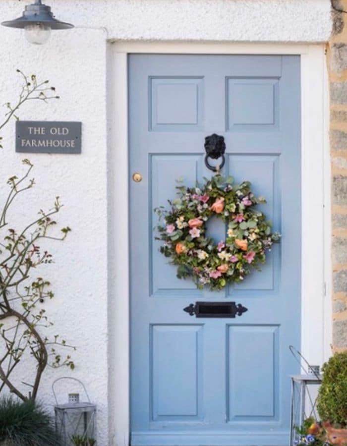 Front Door Farmhouse Spring Flower Filled Wreath by Charlie Quartley