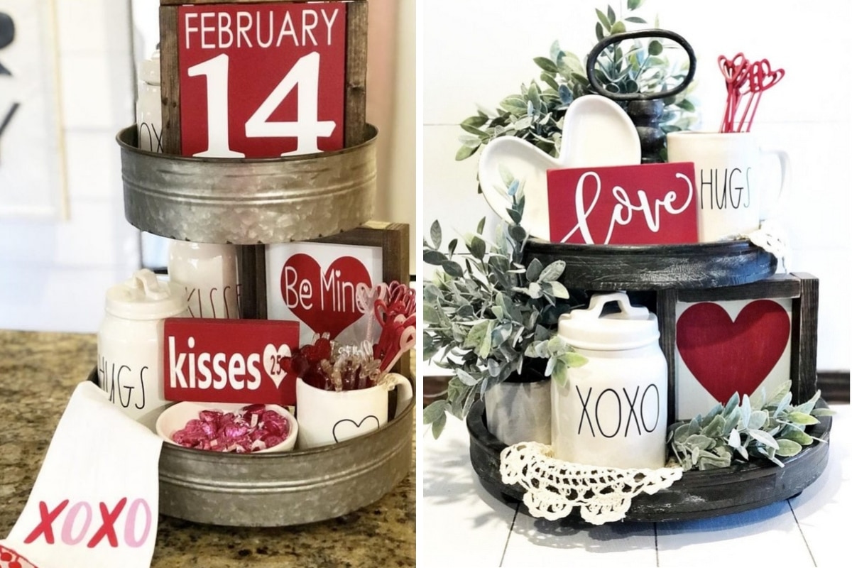 Valentine Tiered Tray Ideas.  Decorating for the holiday of love.