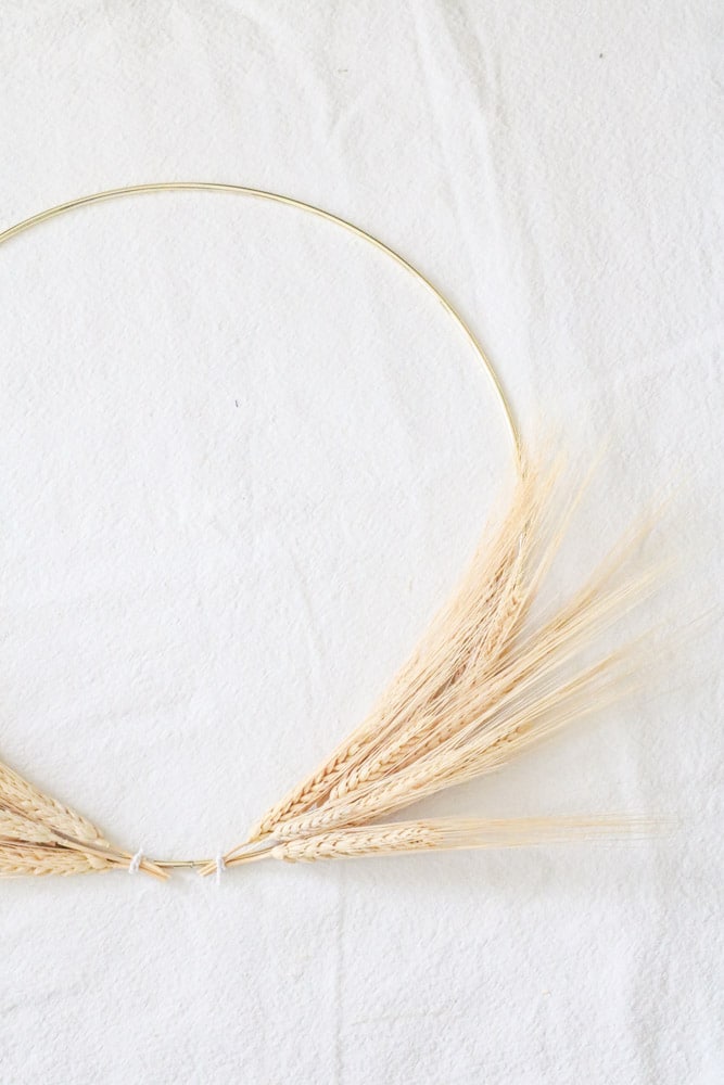 Minimalist dried wheat wreath ready for a ribbon