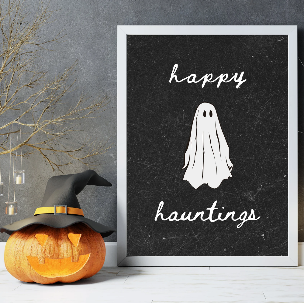 Happy Haunting Halloween printable with ghost